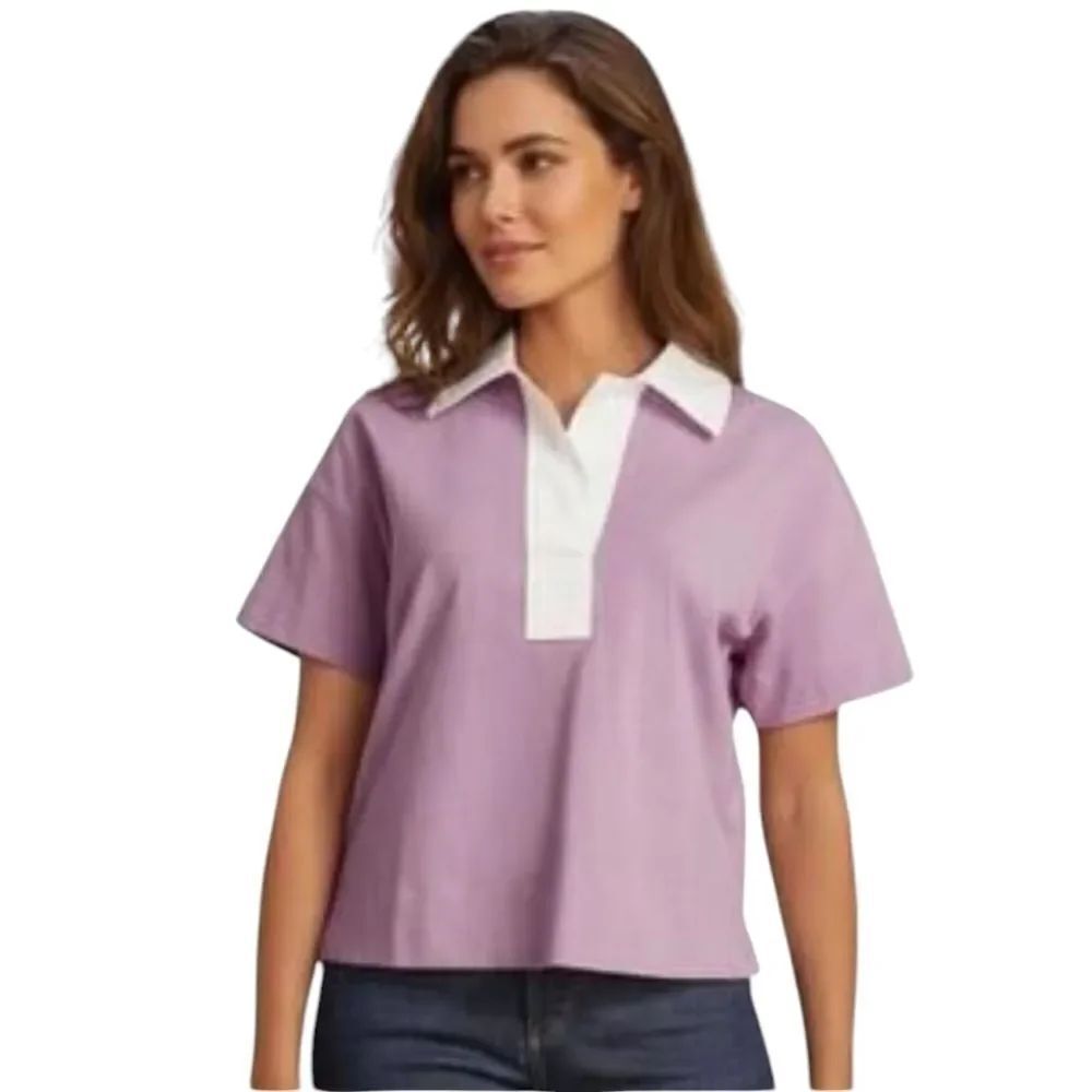 NWT Everlane Organic Cotton Polo Short Sleeve Top Mauve Pink Purple White Size S